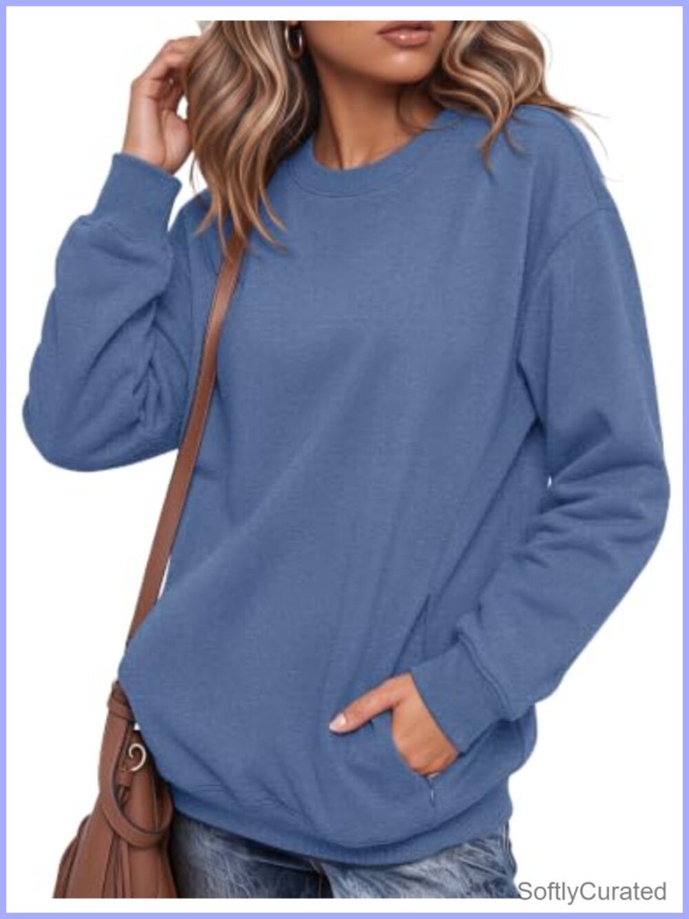 Women's Fleece Crewneck Pullover Sweatshirt Cotton Blend Loose Fit